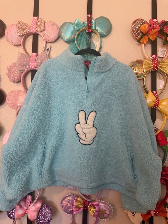 Disney Jackets & Blazers - Mickey Peace Hand Light Blue Sherpa Pullover Quarter Zip Jacket